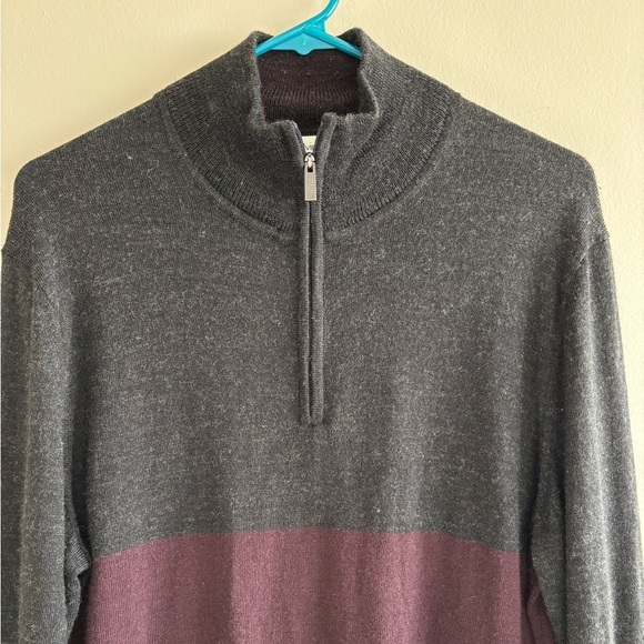 Calvin Klein wool blend Gray and Purple Half-Zip Sweater Sz M - Picture 2 of 10